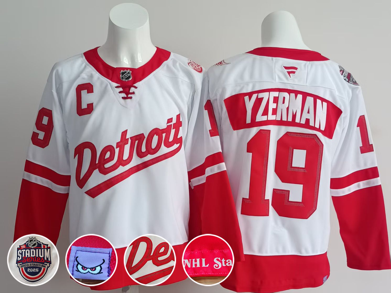Men Detroit Red Wings #19 Yzerman White 2025 Fanatics Home Premium NHL Jersey